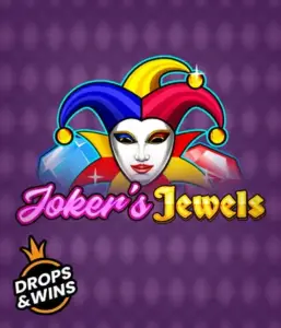 Discover the playful charm of the Joker's Jewels game by Pragmatic Play, featuring a captivating joker's mask adorned with a multicolored jester hat. This graphic conveys the fun and excitement of traditional joker games, set against a deep purple background. Great for those who love classic slot games, delivering a entertaining adventure. 