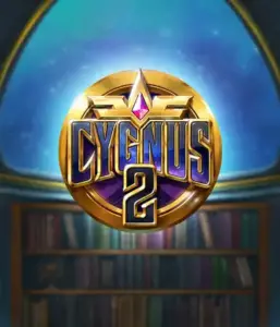 Explore the enchanting visuals of ELK Studios' Cygnus 2 Slot, featuring a spectacular emblem with a shining purple and gold design. With a backdrop of a starlit library setting, this graphic conjures the spirit of adventure and mystery. 