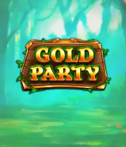 Enter the magical forest of the Gold Party game by Pragmatic Play, featuring a beautifully designed wooden sign engraved with golden letters. The backdrop of misty green forest which adds a touch of enchantment to the slot's theme. Perfect for players who love nature-themed slots, providing a delightful adventure. 